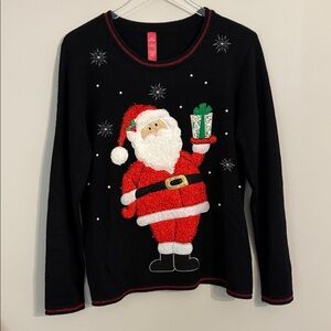 Black Christmas Sweater with Santa Design